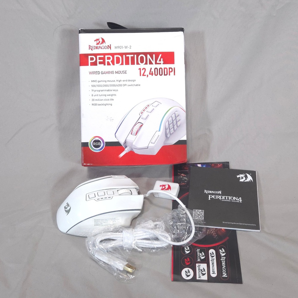 Redragon M901-W-2 Perdition4 MMO Gaming Mouse Wired White 12400 DPI RGB